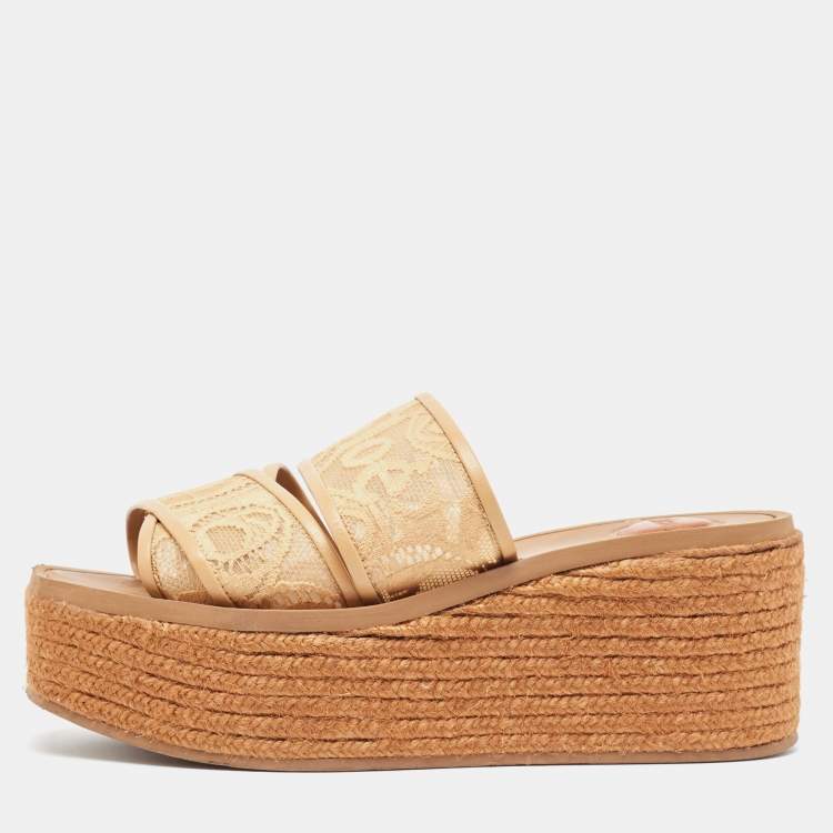 Chloe Beige Lace Woody Wedge Espadrilles Size 39 Chloe | TLC Chloe Beige Lace Woody Wedge Espadrilles Size 39 Chloe | TLC
