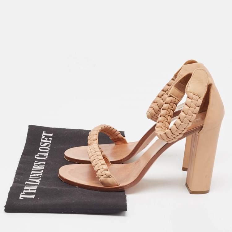 Pre Owned Chloe Brown Beige Leather Ankle Strap Sandals Size 37.5