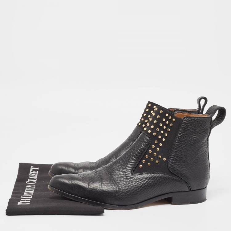 Pre Owned Chloe Black Leather Embellished Ankle Boots Size 38