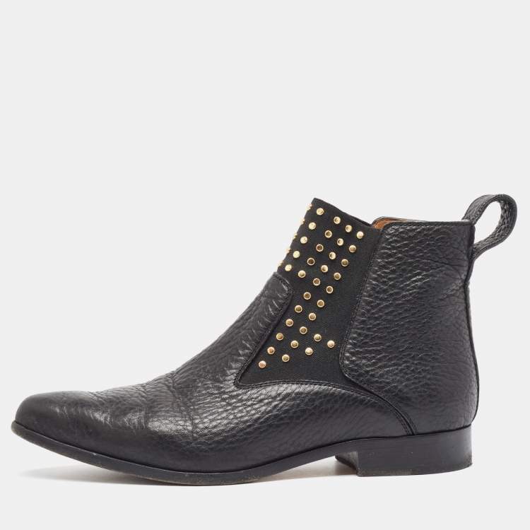 Pre Owned Chloe Black Leather Embellished Ankle Boots Size 38