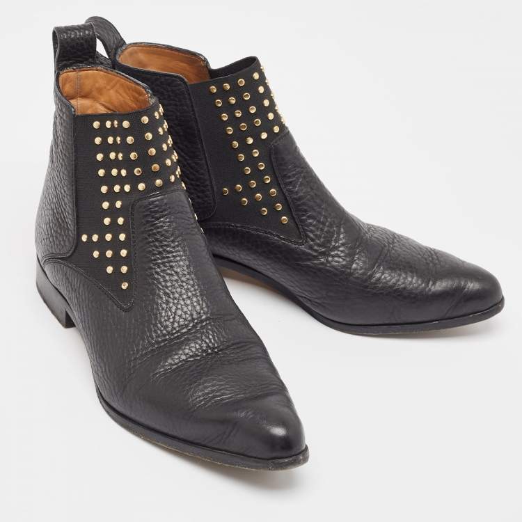 Pre Owned Chloe Black Leather Embellished Ankle Boots Size 38