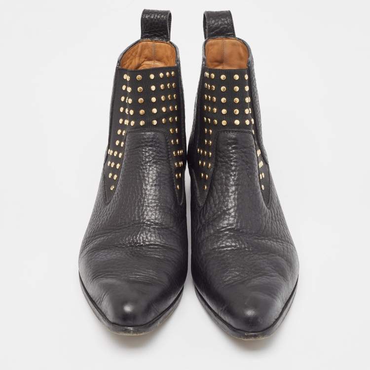 Pre Owned Chloe Black Leather Embellished Ankle Boots Size 38