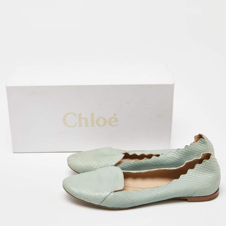 Pre Owned Chloe Green Watersnake Leather Scalloped Ballet Flats Size 38