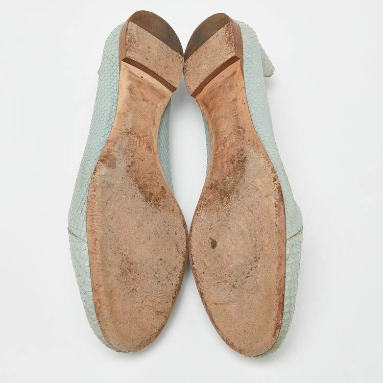 Pre Owned Chloe Green Watersnake Leather Scalloped Ballet Flats Size 38