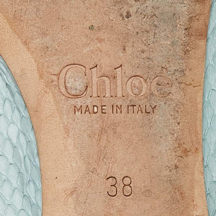 Pre Owned Chloe Green Watersnake Leather Scalloped Ballet Flats Size 38