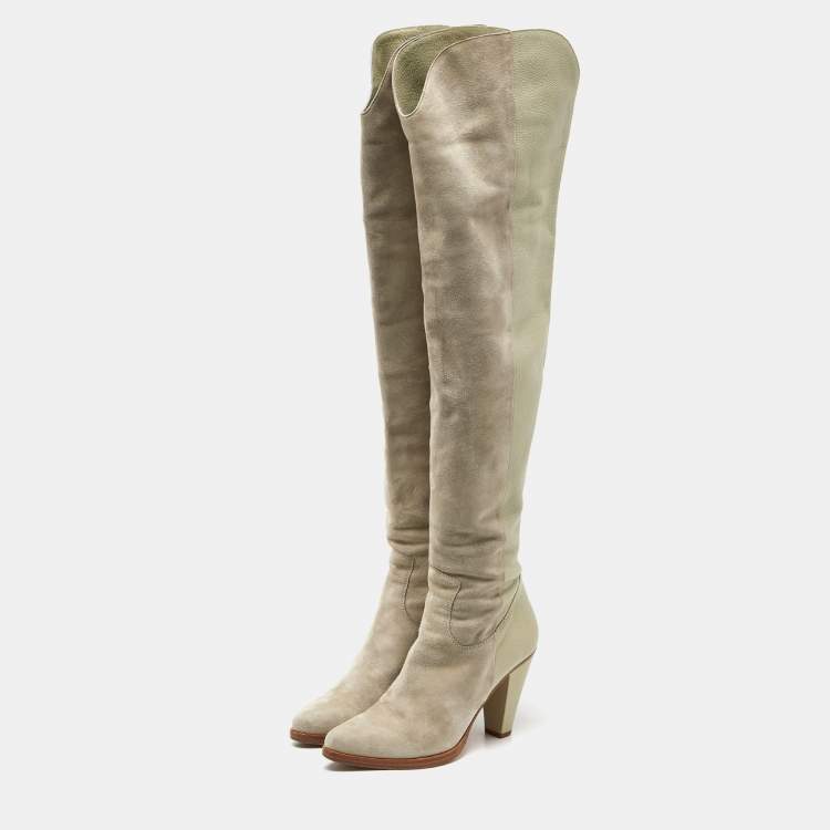 Pre Owned Chloe Grey Suede and Leather Over The Knee Length Boots Size 39.5
