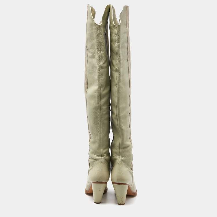 Pre Owned Chloe Grey Suede and Leather Over The Knee Length Boots Size 39.5