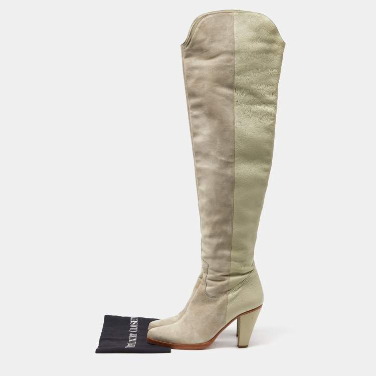مملوكة مسبقًا Chloe Grey Suede and Leather Over The Knee Length Boots Size 39