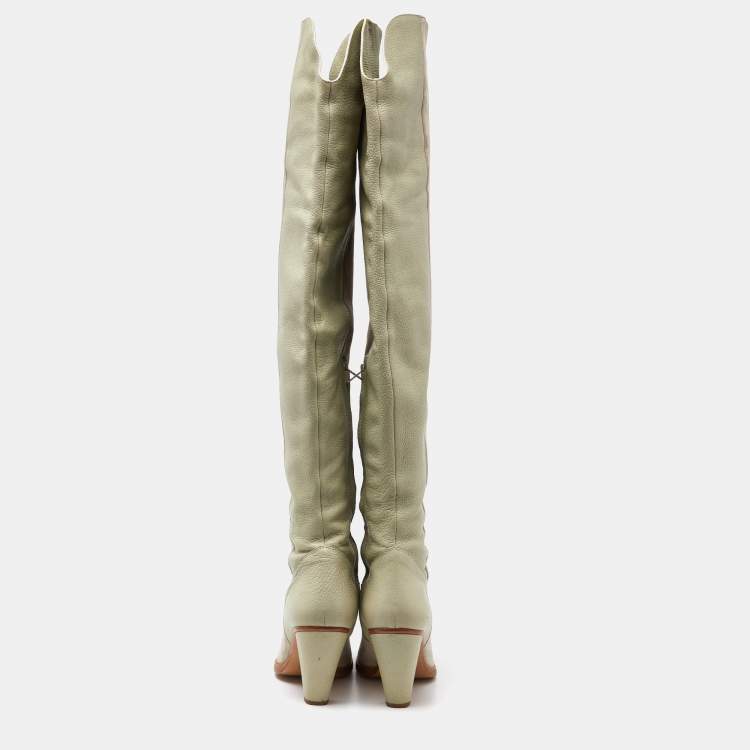 مملوكة مسبقًا Chloe Grey Suede and Leather Over The Knee Length Boots Size 39