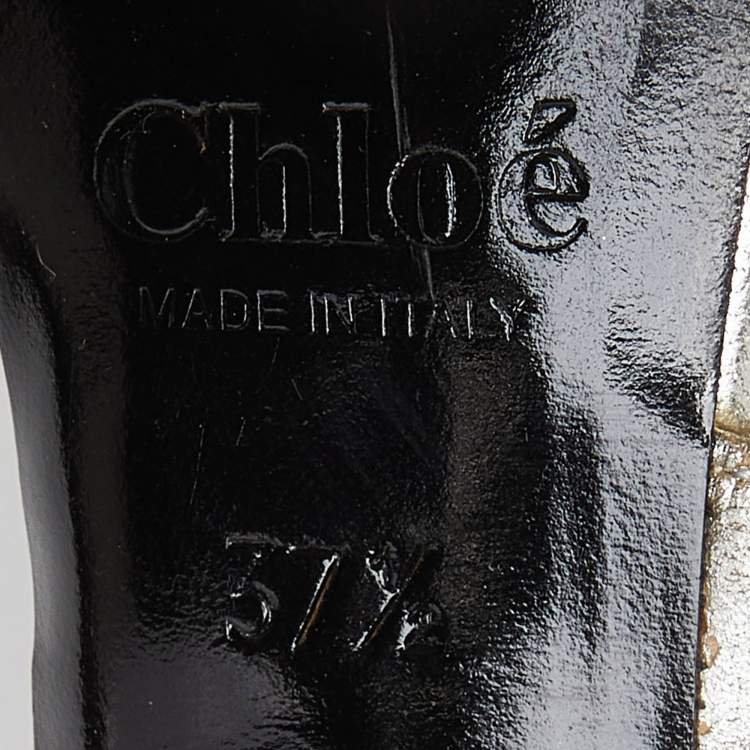 Pre Owned Chloe Silver Leather Crystal Embellished Bow Detail Ankle Strap Sandals Size 37.5