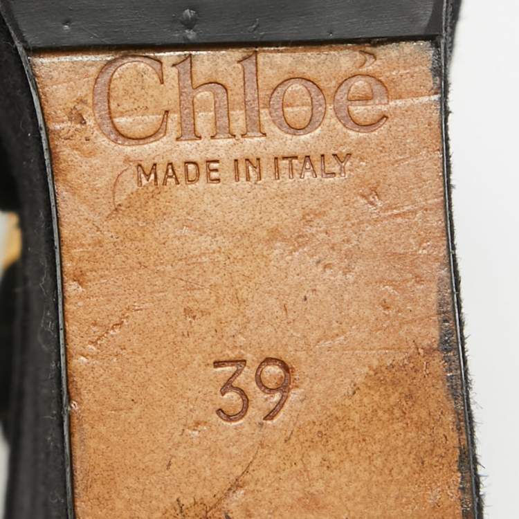 Pre Owned Chloe Black Suede Platform Wedge Ankle Strap Sandals Size 39