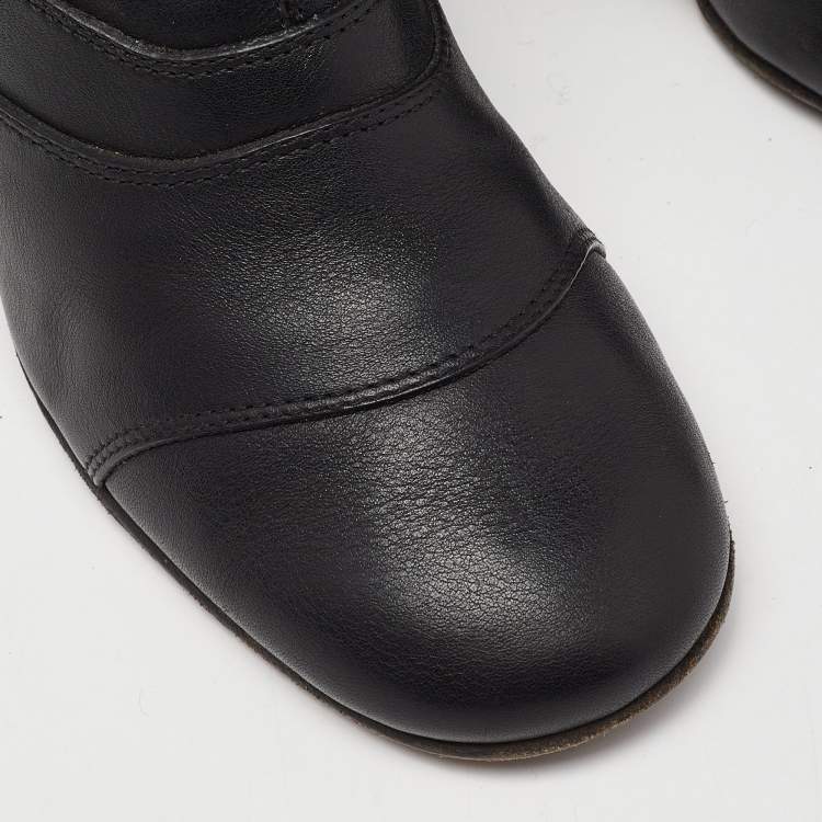 مملوكة مسبقًا Chloe Black Leather Block Heel Mid Calf Boots Size 37