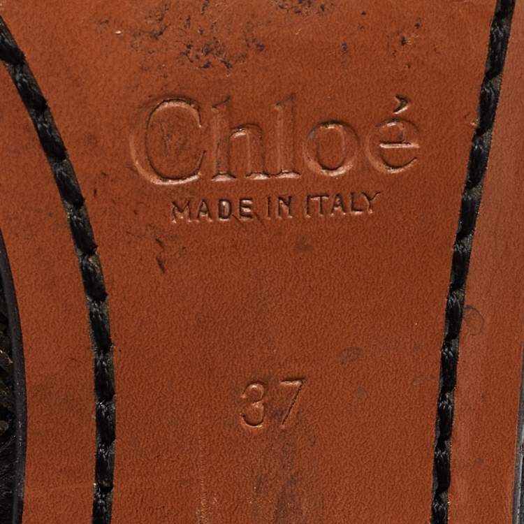 مملوكة مسبقًا Chloe Black Leather Block Heel Mid Calf Boots Size 37