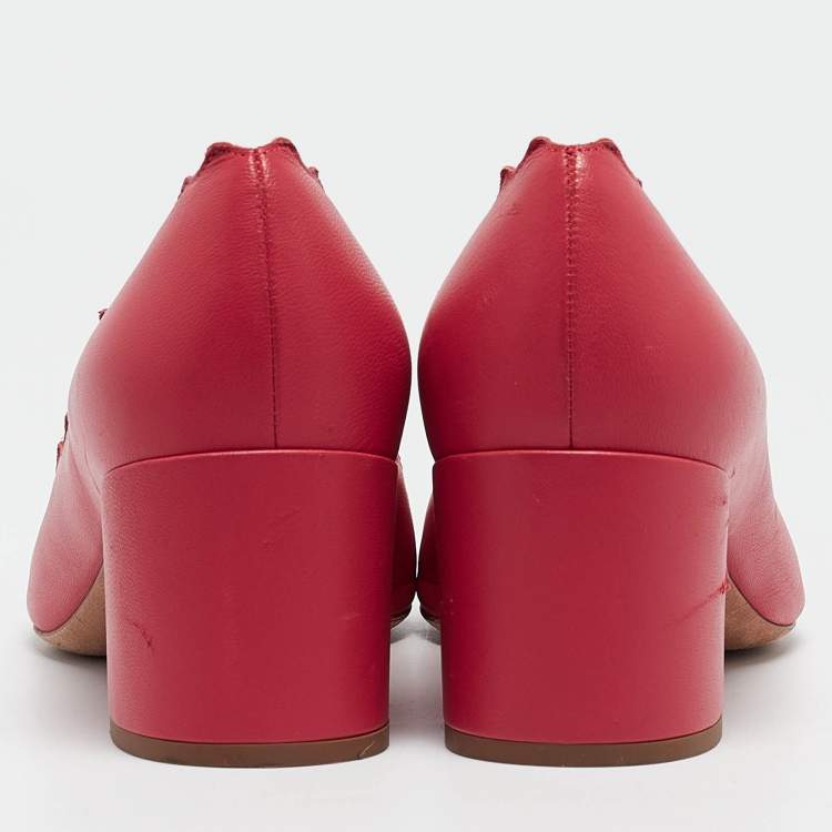 Pre Owned Chloe Pink Leather Scalloped Block Heel Pumps Size 36