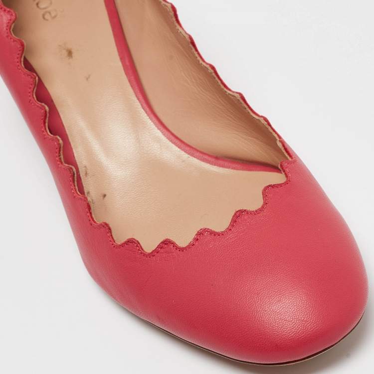 Pre Owned Chloe Pink Leather Scalloped Block Heel Pumps Size 36
