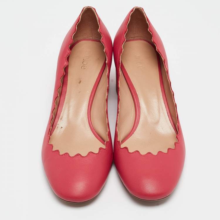 Pre Owned Chloe Pink Leather Scalloped Block Heel Pumps Size 36