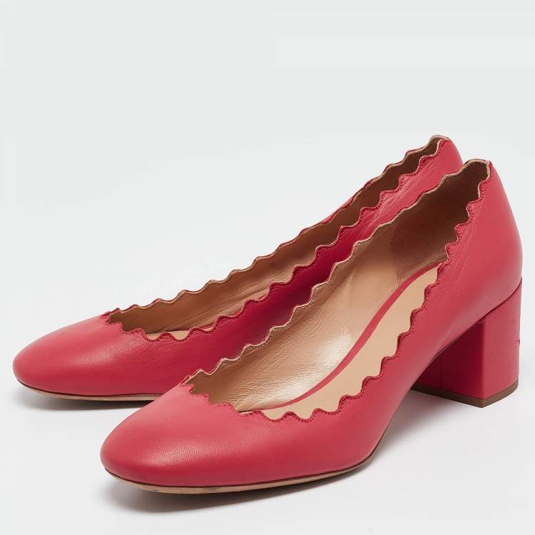 Pre Owned Chloe Pink Leather Scalloped Block Heel Pumps Size 36