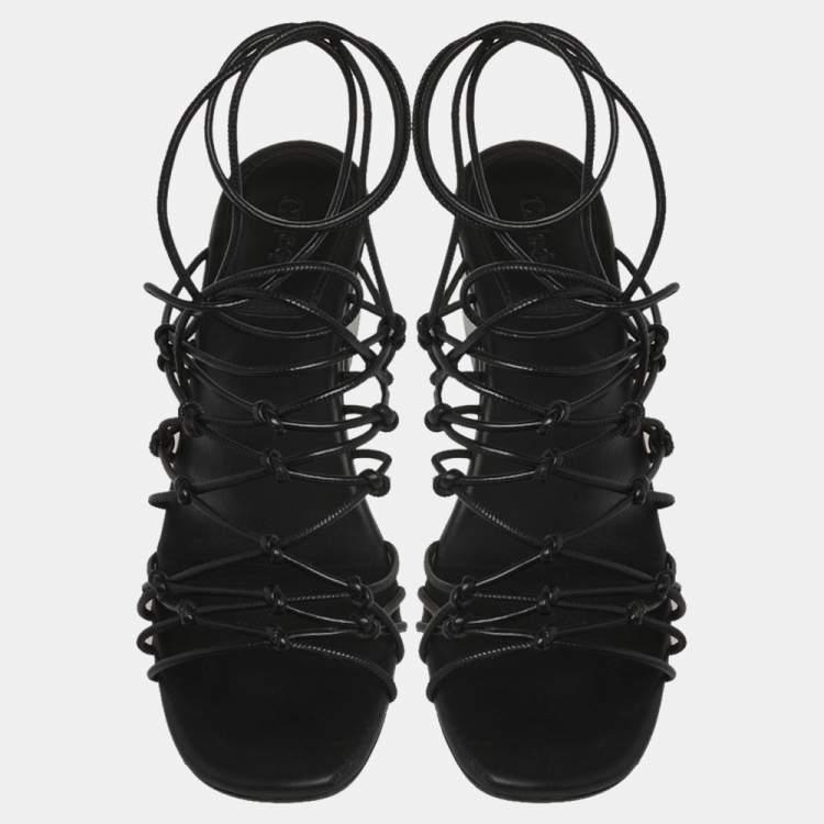 Pre Owned Chloe Black Leather Jamie Knot Ankle Wrap Sandals Size 38.5