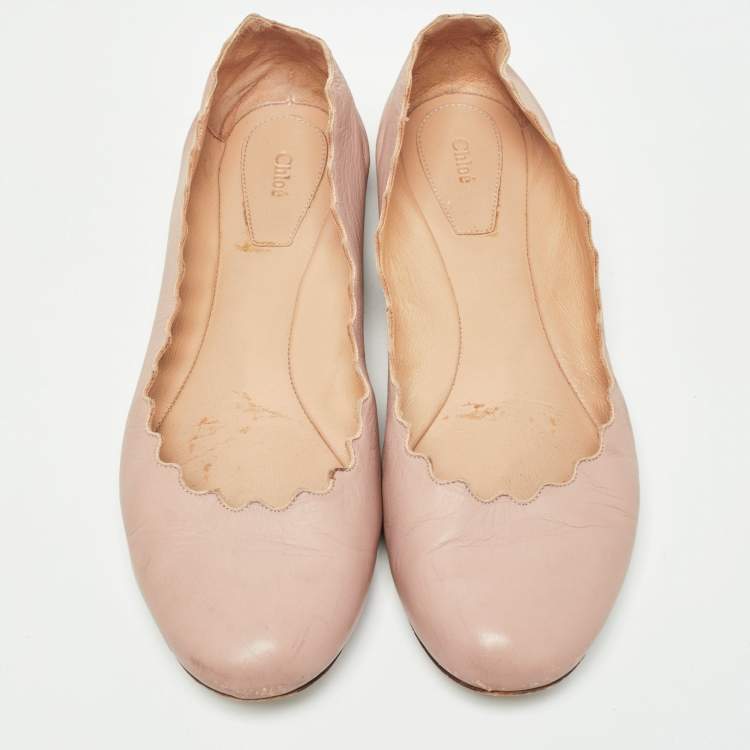 Pre Owned Chloe Pink Scalloped Leather Lauren Ballet Flats Size 37.5