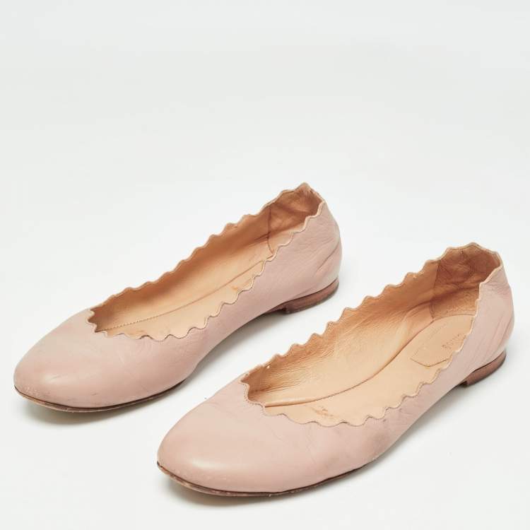 Pre Owned Chloe Pink Scalloped Leather Lauren Ballet Flats Size 37.5