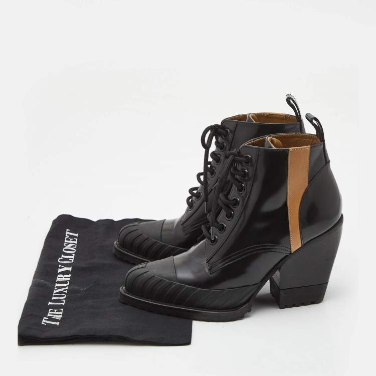 Pre Owned Chloe Black Leather Rylee Cap Toe Ankle  Boots Size 39
