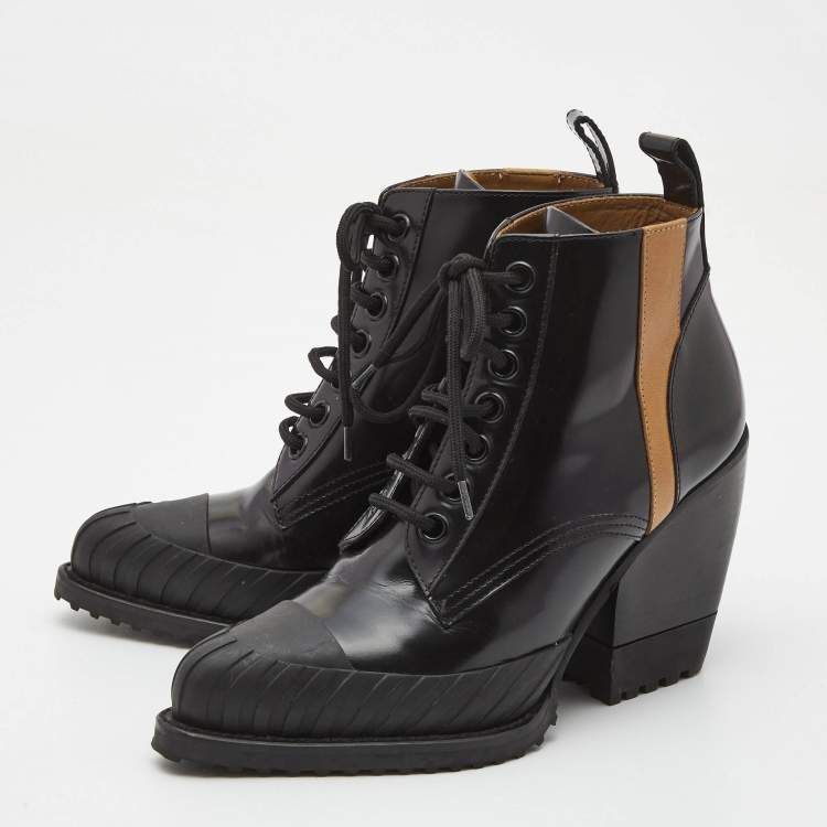 Pre Owned Chloe Black Leather Rylee Cap Toe Ankle  Boots Size 39