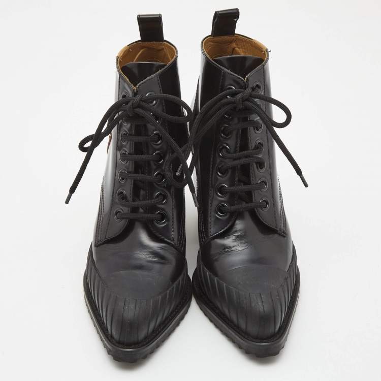 Pre Owned Chloe Black Leather Rylee Cap Toe Ankle  Boots Size 39