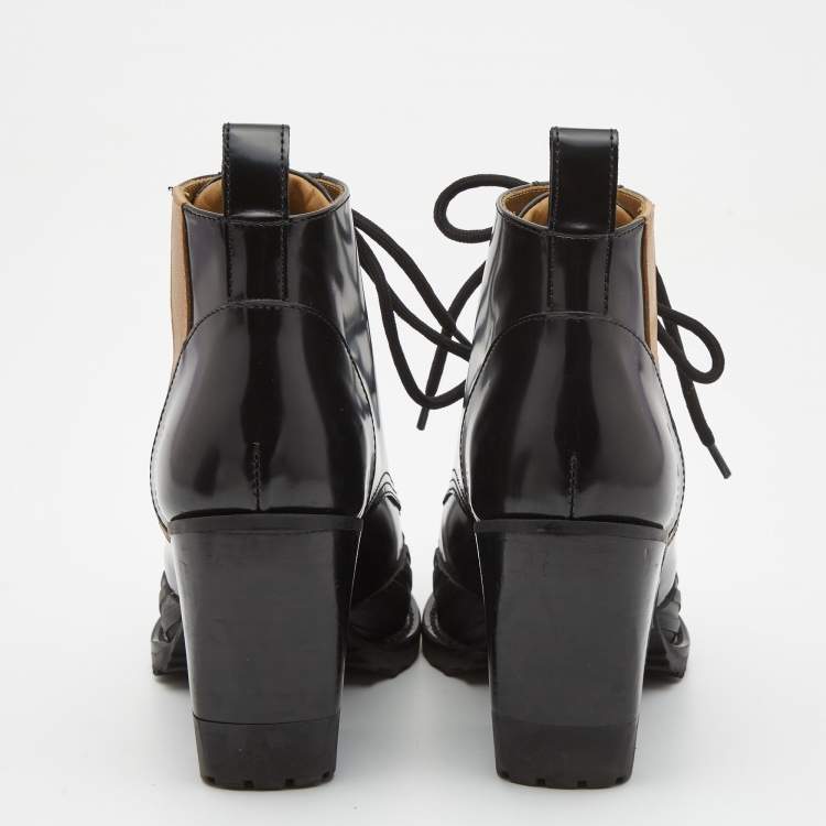 Pre Owned Chloe Black Leather Rylee Cap Toe Ankle  Boots Size 39