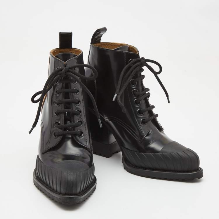Pre Owned Chloe Black Leather Rylee Cap Toe Ankle  Boots Size 39