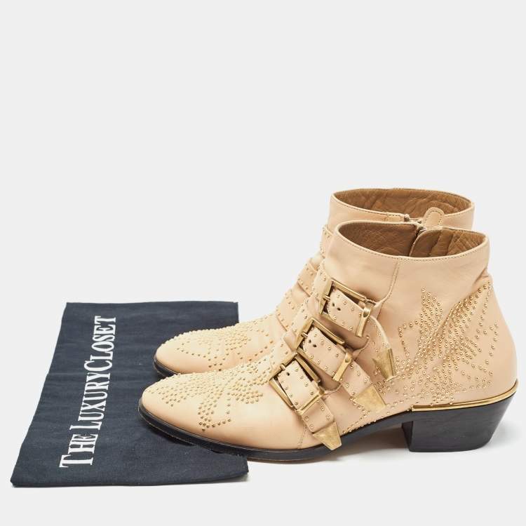 Pre Owned Chloe Beige Leather Susanna Ankle Boots Size 37