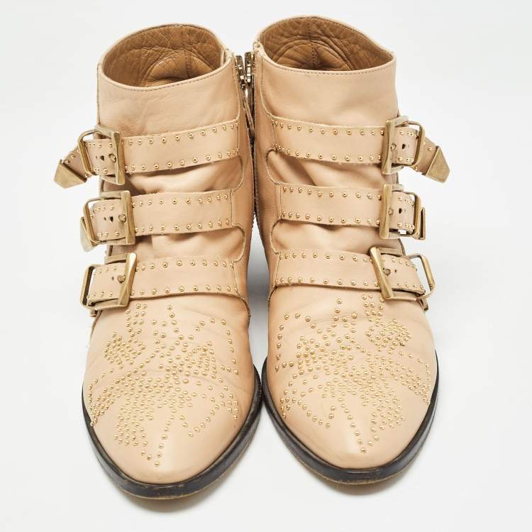 Pre Owned Chloe Beige Leather Susanna Ankle Boots Size 37