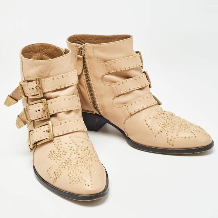 Pre Owned Chloe Beige Leather Susanna Ankle Boots Size 37
