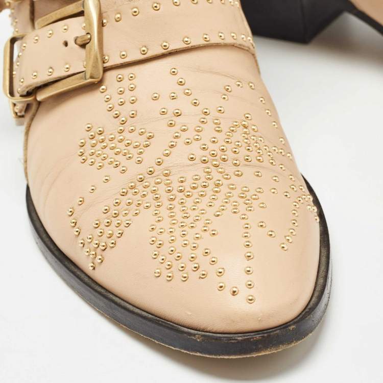 Pre Owned Chloe Beige Leather Susanna Ankle Boots Size 37