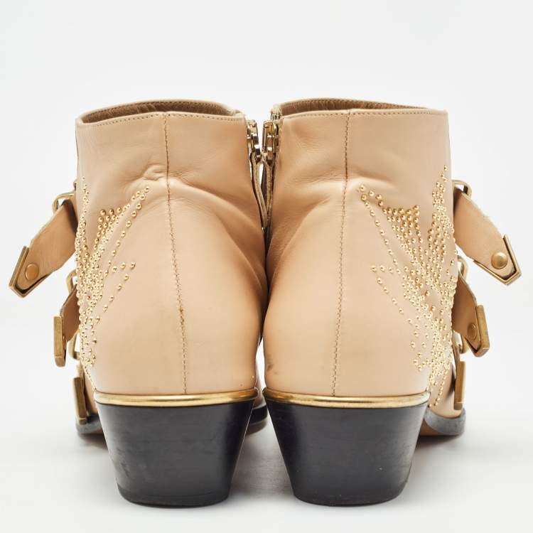 Pre Owned Chloe Beige Leather Susanna Ankle Boots Size 37