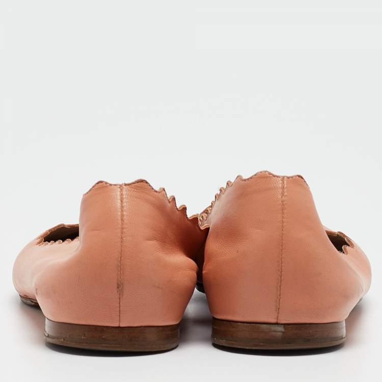 Pre Owned Chloe Peach Pink Scalloped Leather Lauren Ballet Flats Size 37