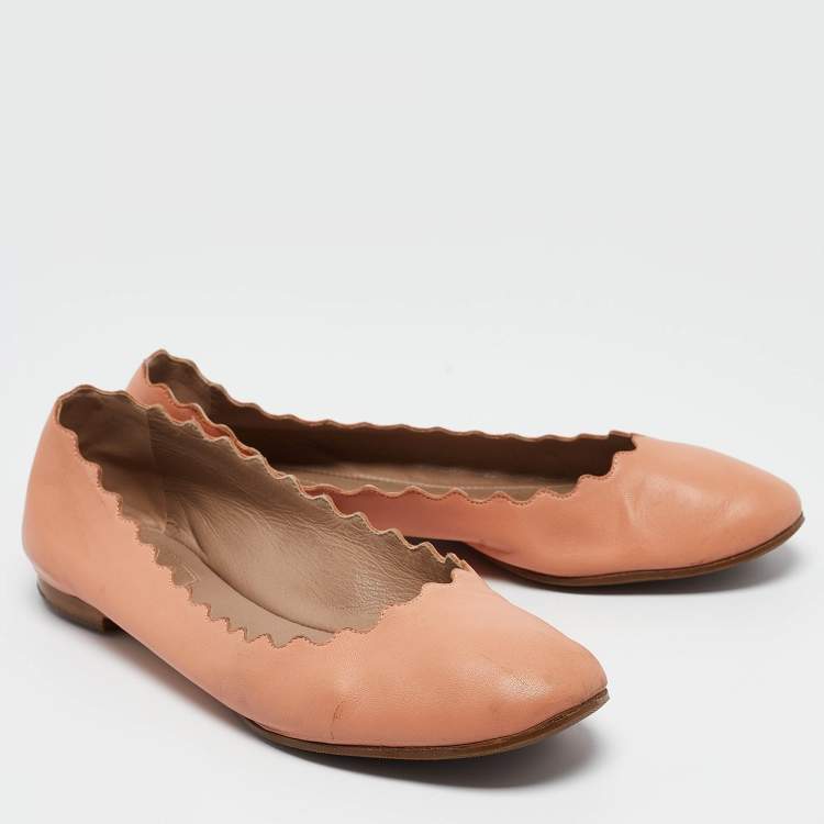 Pre Owned Chloe Peach Pink Scalloped Leather Lauren Ballet Flats Size 37