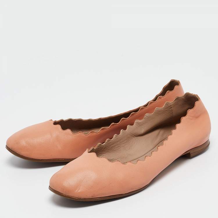 Pre Owned Chloe Peach Pink Scalloped Leather Lauren Ballet Flats Size 37