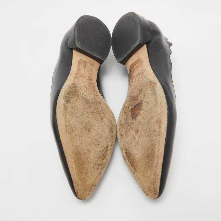 Pre Owned Chloe Black Leather Pointed Toe Ballet Flats Size 37