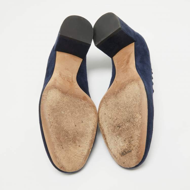 Pre Owned Chloe Navy Blue Scalloped Suede Lauren Pumps Size 36