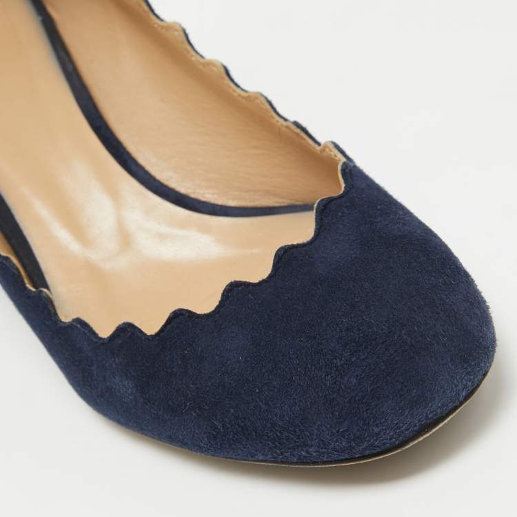 Pre Owned Chloe Navy Blue Scalloped Suede Lauren Pumps Size 36