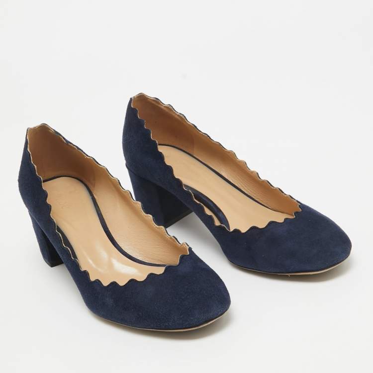 Pre Owned Chloe Navy Blue Scalloped Suede Lauren Pumps Size 36