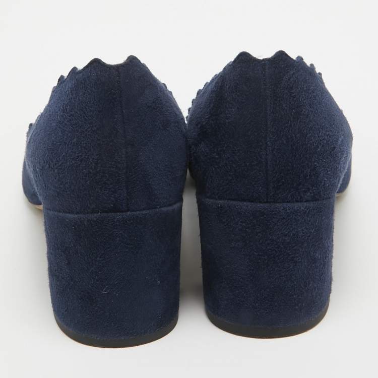 Pre Owned Chloe Navy Blue Scalloped Suede Lauren Pumps Size 36