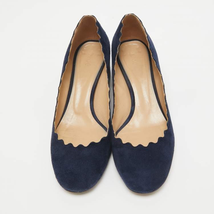 Pre Owned Chloe Navy Blue Scalloped Suede Lauren Pumps Size 36