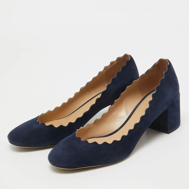Pre Owned Chloe Navy Blue Scalloped Suede Lauren Pumps Size 36