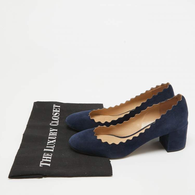Pre Owned Chloe Navy Blue Scalloped Suede Lauren Pumps Size 36
