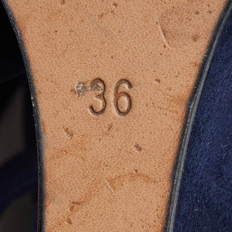 Pre Owned Chloe Navy Blue Suede Cross Strap Fringe Detail Wedge Sandals Size 36