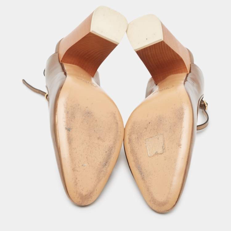 Pre Owned Chloé Metallic Gold Leather Slingback Pumps Size 39