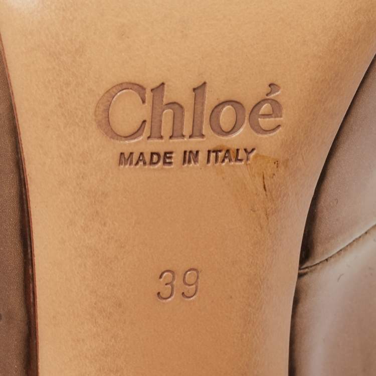 Pre Owned Chloé Metallic Gold Leather Slingback Pumps Size 39