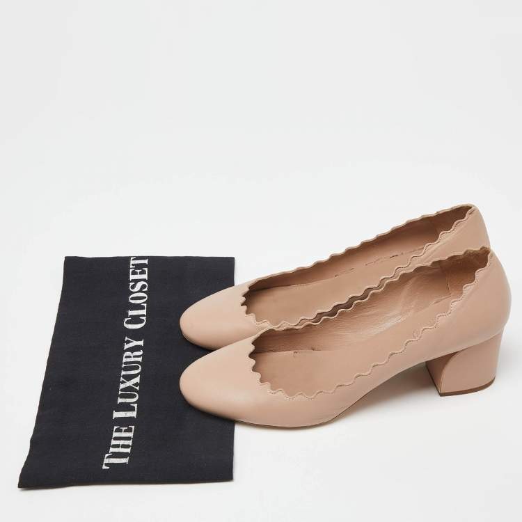 Pre Owned Chloe  Beige Leather Laurena Scalloped Pumps Size 39