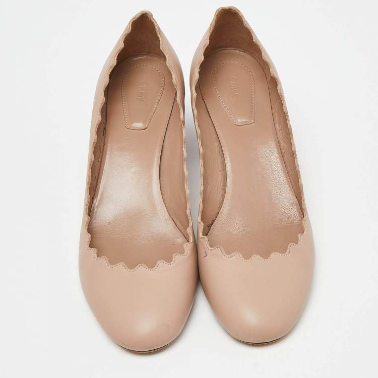 Pre Owned Chloe  Beige Leather Laurena Scalloped Pumps Size 39